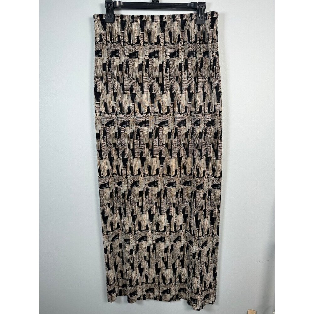 Vintage Lori Weidner Skirt Size 10 Womens Midi Abstract Stretch Ribbed Black Tan